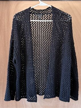 Eileen Fisher Organic Cotton Boucle Cardigan Black Mesh Knit Women’s Sm
